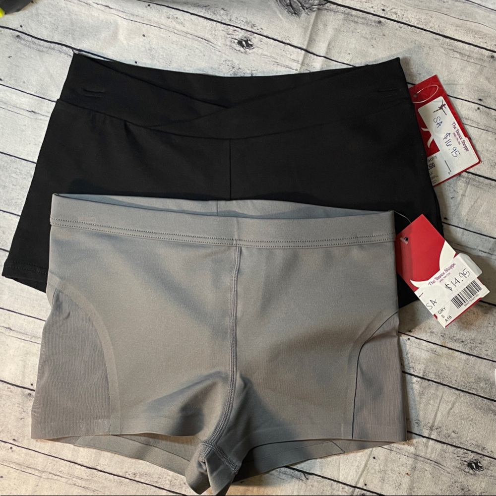 Bundle of 2 pair- NWT- Capezio Black and Gray dance Shorts